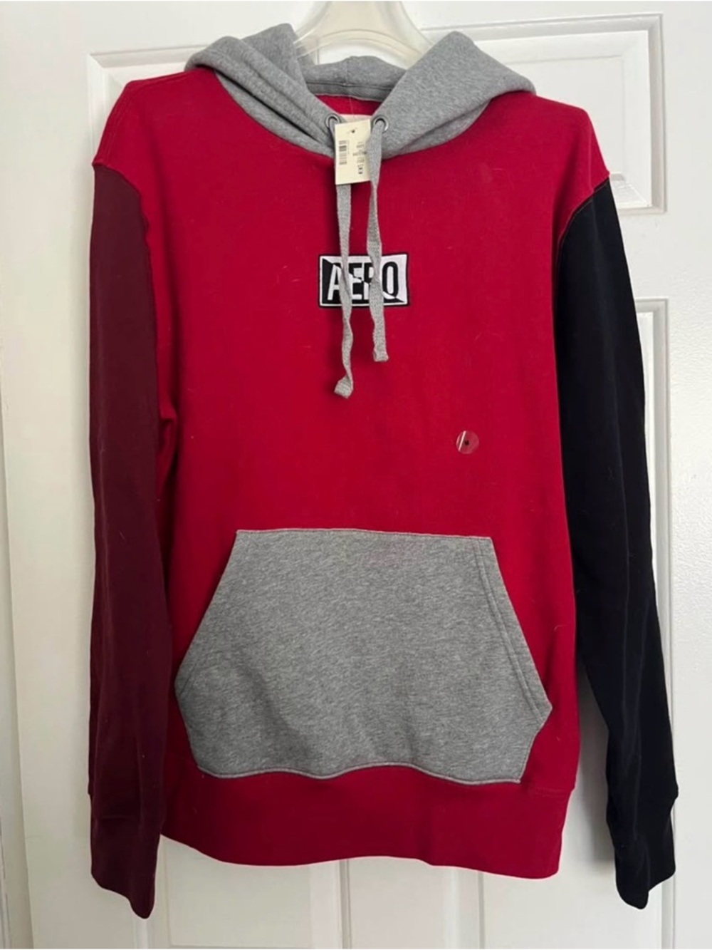 Aeropostale Red Colorblock Hoodie with Gray Hood & Pocket